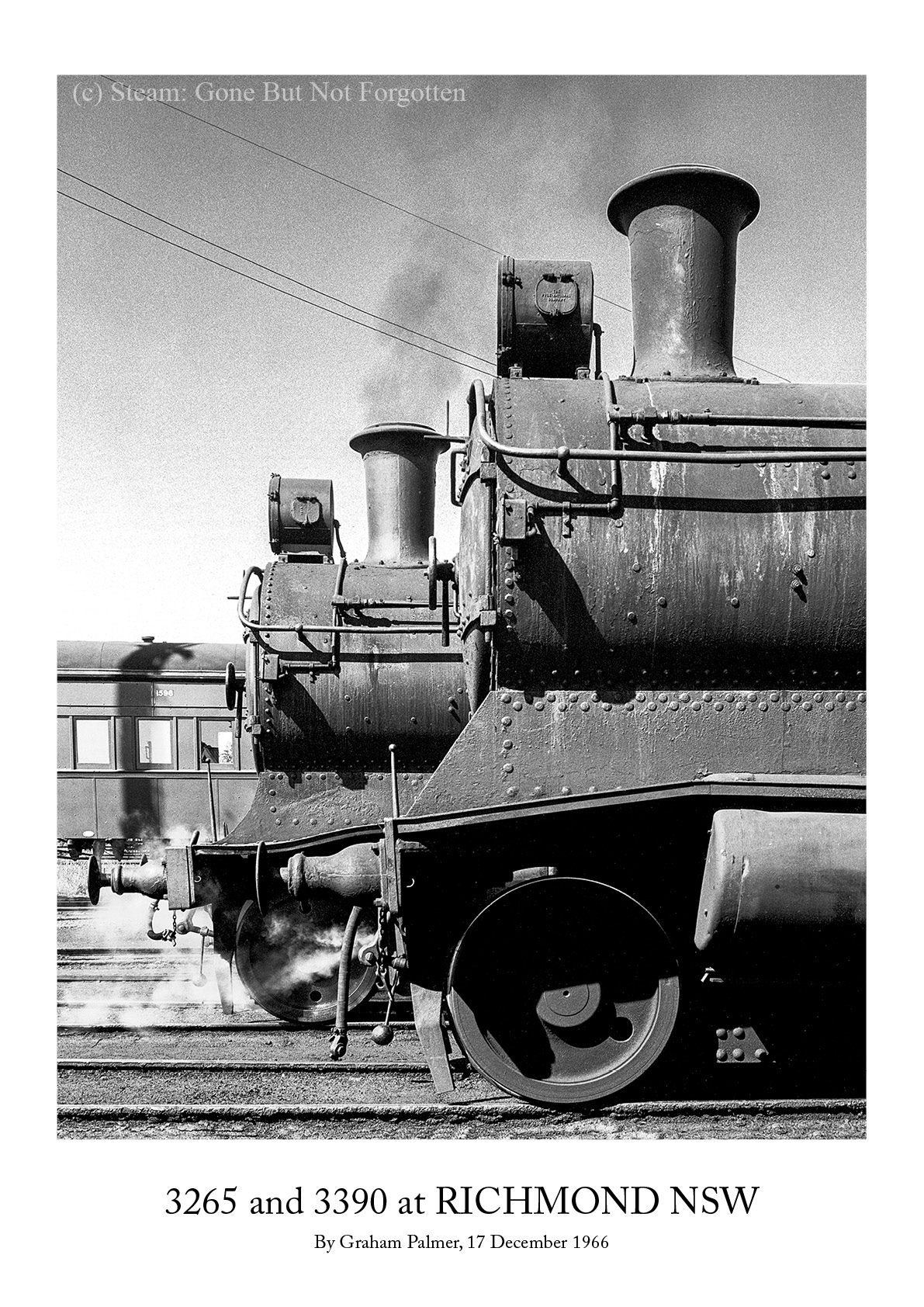 3265 and 3390 at Richmond, NSW, 17 December 1966 — white border.